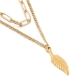 Double-layered golden necklace with wing pendant and paperclip chain for women - Gold Color (KN201226-Z)