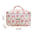 Neceser acolchado con estampado de rosas y lazos con asa superior en blanco crema - Rosa Floral Lazo Apertura Superior