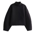 Detailed texture of black knit fabric on a mock neck pullover sweatshirt for women - S / Black