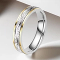 Polished silver stainless steel ring with frosted wave pattern and gold-tone edges - US 7 / Frosted Wave - Silver & Gold - 4mm