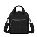 Détail des compartiments à fermetures éclair multiples et du nylon sur le sac à main noir - Noir