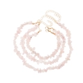 Three-piece set of natural pink crystal irregular stone beaded bracelets with gold clasps - Pink