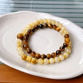 Tiger eye stone and yellow crystal beaded bracelet with golden lucky charm spacers - 34# Yellow Coin Square