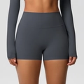 Detailed texture of seamless high-waist yoga shorts and top in charcoal grey - 7101 Shorts - Graphite Gray / S