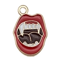 Halloween vampire mouth metal pendant with red lips and white fangs in gold finish - 1pc Red Vampire Mouth (18x13mm)