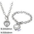 Silver stainless steel OT clasp jewelry set with heart crystal pendant and size details - Silver 2-Piece Set - Clear Gem (KS197630-Z)