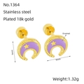 Purple enamel moon and star stud earrings in 18k gold plated stainless steel - Purple