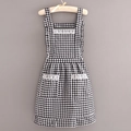Fashionable black and white checkered canvas apron with white lace trim and pockets - Cotton Double Layer Checkered - Black