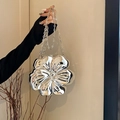 Silver flower-shaped cosmetic bag with mirror electroplating and metal chain strap - Silver