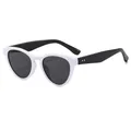 Fashion cat-eye sunglasses with white frame and black temples featuring silver rivets - White Frame Gray Lens