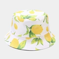 White bucket hat featuring vivid yellow lemon and green leaf summer print pattern - M (56-58cm) / Small Lemon Pattern White