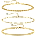 Three-piece gold-plated titanium steel bracelet set with paperclip, rope, and snake chains - Gold Rope Snake Paperclip 3-Piece Set