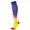 Gradient compression sports socks featuring blue, purple, and vibrant yellow color blocks - S/M / Large Color Stripes (Multicolor Gradient)