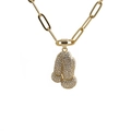 Hip hop gold plated prayer hands pendant necklace with zircon rhinestones on white background - Prayer Hand Pendant / Gold