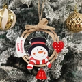 Wooden snowman Christmas wreath pendant with red bell and Merry Christmas greeting - Wooden Snowman Pendant