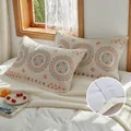 Pair of orange and blue mandala cotton pillow towels with elastic anti-slip straps - Beige Nordic Impression