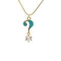 Modieuze 18k vergulde ketting met blauwe emaille vraagteken hanger en zirkonia steen - Vraagteken / Blauw