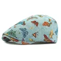 Ethnic retro light blue beret with colorful butterfly jacquard embroidery patterns - Adjustable / Blue Snap Button