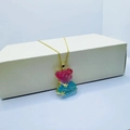 Cute crystal bear pendant necklace featuring a two-tone red and cyan resin design - Necklace / Purple Blue