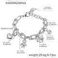 Silver stainless steel chain bracelet featuring bear, heart, and butterfly charms - Steel DIY Multi-Charm Bracelet