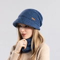 Ensemble bonnet et tour de cou bleu en tricot pour femme avec doublure polaire et cache-oreilles - Bleu