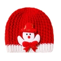 Détail du bonnet d'hiver en tricot rouge pour bébé avec bonhomme de neige et nœud - Bonhomme de Neige Fil d'Or (金丝帽海盗)