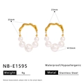 Gold-plated stainless steel hoop earrings with pearls and dimensions 35mm by 23mm - Gold Wave Pearl Style (NB-E1595) / 18K Gold