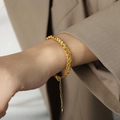 Elegant 18K gold-plated titanium steel bracelet featuring interlocking links and adjustable chain - Wide 6.3mm Bracelet (E489) / Gold