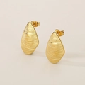 Minimalist golden irregular teardrop earrings with elegant horizontal wave texture - Gold