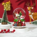 Close-up of a musical Christmas crystal ball featuring Santa and snowman in a snowy scene - Large With Light & Music - Style B