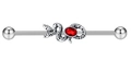 Silver industrial barbell earring featuring a snake design with a red oval gemstone - Snake