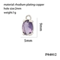 Macro detail of purple oval gemstone pendant in rhodium-plated copper with size dimensions - Silver/Purple Zirconia