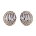 Silver twist swirl stud earrings with vintage textured shell design for women - Oval Streamline Striped Stud Earrings - Steel