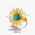 Gouden bloemring met turquoise inleg gemaakt van duurzaam roestvrij staal - Bloemenring