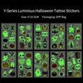 Close-up of glow in the dark Halloween spider web and cartoon ghost tattoo stickers - Y171-180 Luminous Halloween Stickers