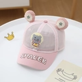 Pink toddler mesh baseball cap with cute 3D ears and astronaut bear patch - 48-52cm / Style 1 Pink