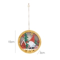 Luminous 10cm wooden Christmas ornament featuring a red gnome and green tree design - Round / Red Hat Gnome
