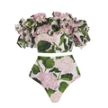 Pink hydrangea floral bikini set with off-shoulder ruffle top and high-waisted bottoms - S / Pink Swimsuit Only