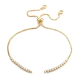 Adjustable gold box chain bracelet featuring clear cubic zirconia and a bolo clasp - Bracelet: 52-q503