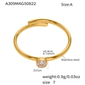 Detail view of gold stainless steel spring ring with a 0.4cm sparkling zircon stone - A309-A / Gold Single Zircon Style (A309-A)