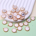 DIY gold alloy round charms set with white enamel background and alphabet letters - Polka Dot Alphabet Set (DY147) / Set of 26 / Style 64 White Polka Dot