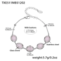 Silver stainless steel bracelet with pink faceted glass stone and adjustable chain - Steel Bracelet - Pink Glass Stone