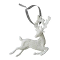 Detailed view of white reindeer Christmas ornament with sparkling silver glitter finish - White Glitter Reindeer-B