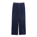 Dunkelblaue High-Waist-Jeans mit weitem Bein, Metallknopf und sichtbaren Nähten - XS / Hose / Dunkelblau