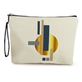 Abstract geometric canvas makeup bag with gold circular print and wristlet strap - Circles and Rectangles (Style 4)