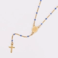 Goldene Rosenkranz-Halskette mit eleganten blauen Perlen und Kruzifix-Anhänger - Hellblau