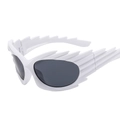 Futuristic white hip hop sunglasses with unique flame-shaped frames and dark lenses - White Frame Gray Lens