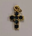 Golden cross pendant charm inlaid with deep blue round gemstones for jewelry making - Gold with Black/Blue Stone