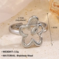 Silver hollow flower stainless steel open ring with adjustable 1.7cm band for women - Hollow Flower 579 / Steel