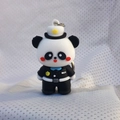 Niedlicher Panda-Polizist Schlüsselanhänger aus Silikon für Taschen und Autoschlüssel - Schwarze Polizei